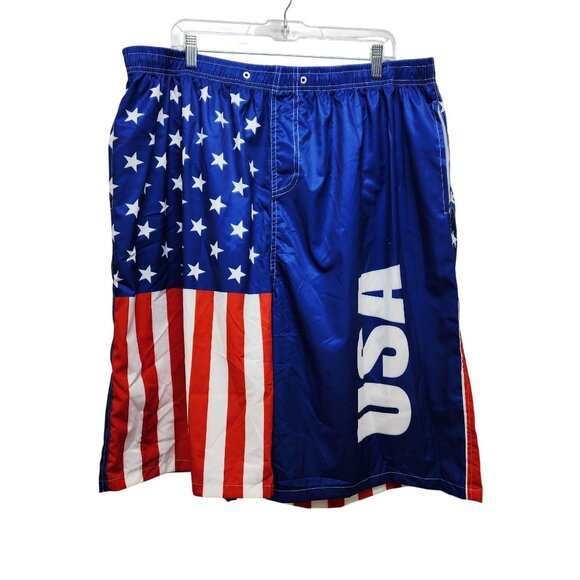 Patriotic Mens Swim Trunks Size 5XL USA Flag Design - Picture 1 of 6